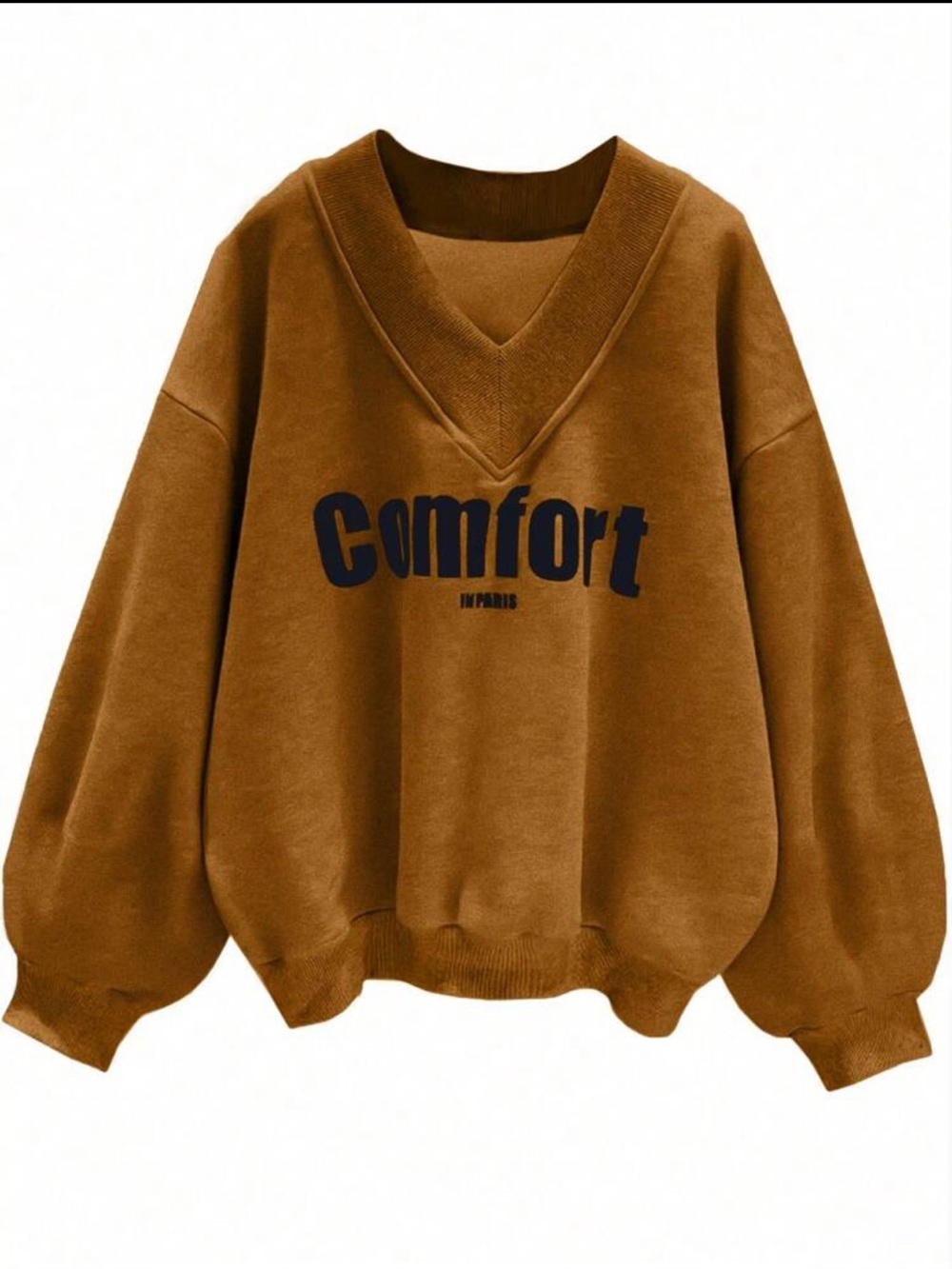 Comfort Graphic V-Neck Sweatshirt - Brown